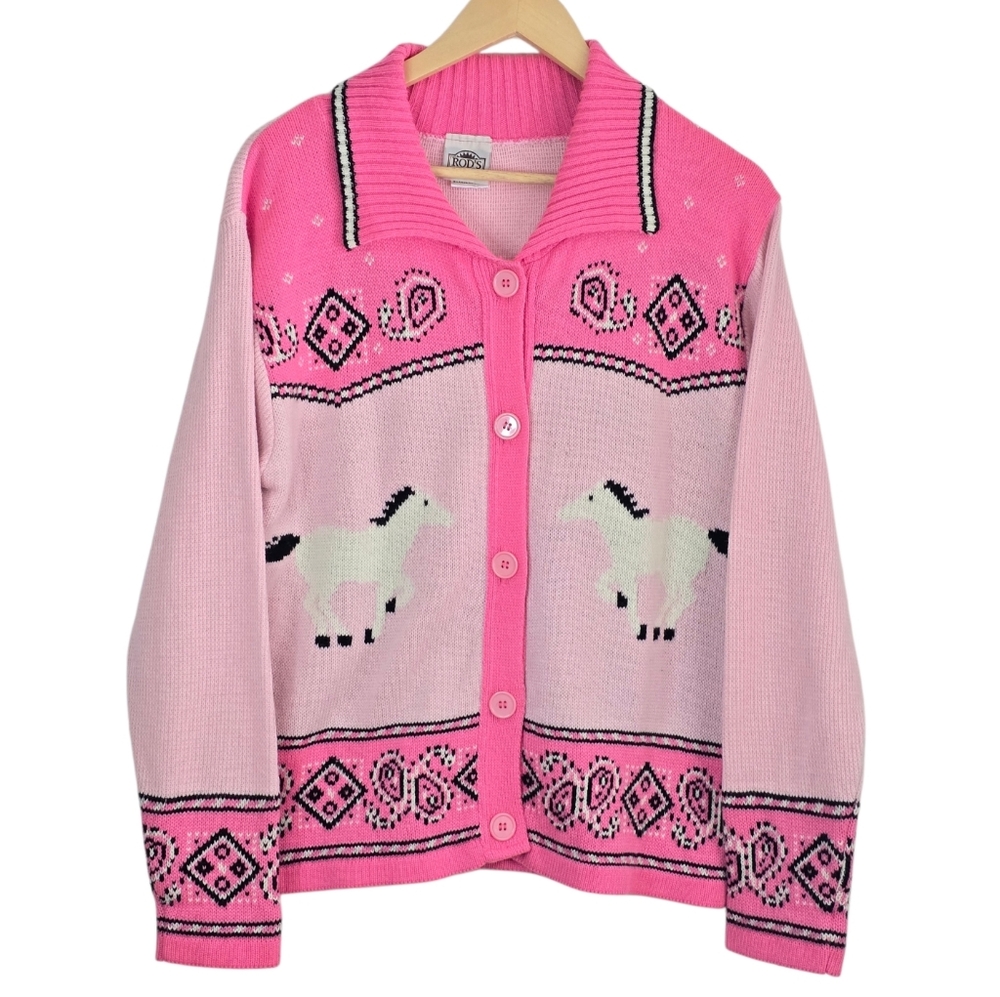 *VTG* ROD'S Vintage Hot Pink Paisley Horse Sweater, Y2K Horse Sweater